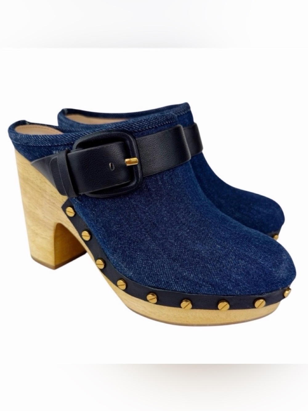 Veronica Beard “Darcy Lacey” Authentic Navy Denim Buckle Clog Mules